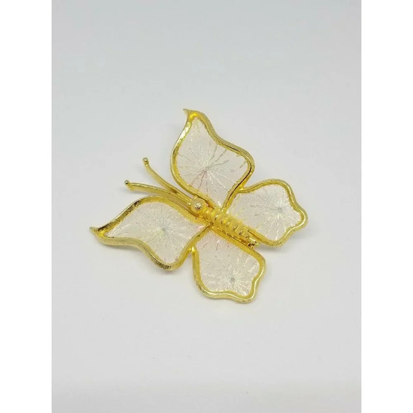 Pastel Needlepoint Butterfly Gold Tone Large Pin Brooch - Picture 2 of 4